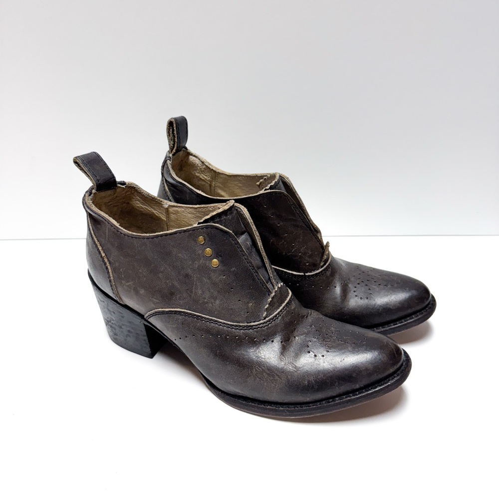 Freebird By Steve Sadie Dark Gray Leather Distressed Ankle Boots